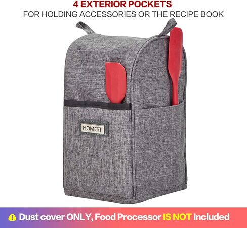 غطاء غبار لمحضر الطعام من هوميست مع جيوب ملحقة متوافق مع كوب Cuisinart Mini 3-4، رمادي (غطاء الغبار فقط، لا يشمل الآلة) in Kuwait