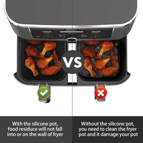 بطانات سيليكون مستطيلة من أجل 8-10QT بطانات سلة مقلاة الهواء المزدوجة القابلة لإعادة الاستخدام من السيليكون ملحقات مقلاة الهواء (أسود) in Kuwait