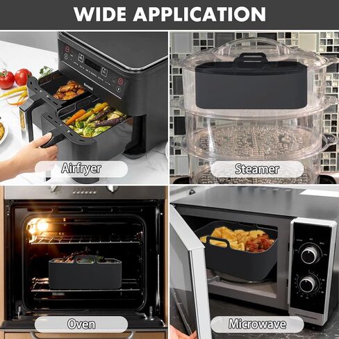 بطانات سيليكون مستطيلة من أجل 8-10QT بطانات سلة مقلاة الهواء المزدوجة القابلة لإعادة الاستخدام من السيليكون ملحقات مقلاة الهواء (أسود) in Kuwait