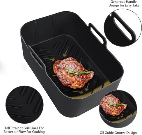 بطانات سيليكون مستطيلة من أجل 8-10QT بطانات سلة مقلاة الهواء المزدوجة القابلة لإعادة الاستخدام من السيليكون ملحقات مقلاة الهواء (أسود) in Kuwait