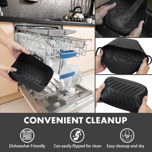 بطانات سيليكون مستطيلة من أجل 8-10QT بطانات سلة مقلاة الهواء المزدوجة القابلة لإعادة الاستخدام من السيليكون ملحقات مقلاة الهواء (أسود) in Kuwait