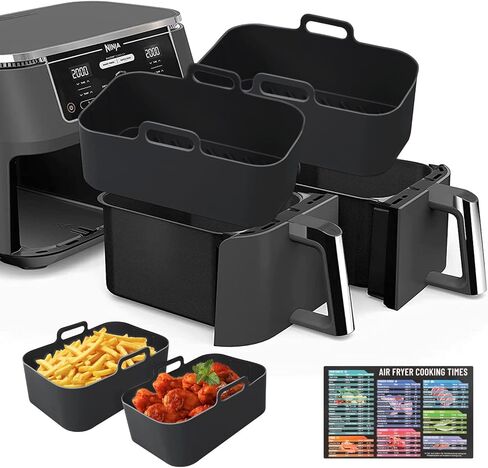 بطانات سيليكون مستطيلة من أجل 8-10QT بطانات سلة مقلاة الهواء المزدوجة القابلة لإعادة الاستخدام من السيليكون ملحقات مقلاة الهواء (أسود) in Kuwait