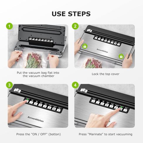 آلة تفريغ الهواء من Bonsenkitchen، ماكينة غلق الطعام بالتفريغ بقوة 70 كيلو باسكال مع نظام غلق بالتفريغ 8 في 1، 6 أوضاع لتفريغ الطعام، قطاعة مدمجة وتخزين الحقائب، تصميم مدمج مع مجموعة أدوات للمبتدئين (فضي) in Kuwait