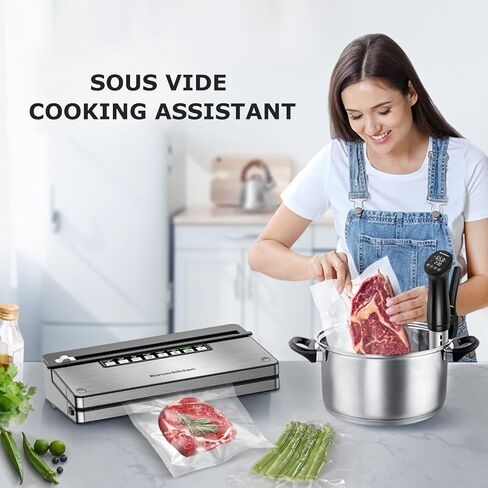 آلة تفريغ الهواء من Bonsenkitchen، ماكينة غلق الطعام بالتفريغ بقوة 70 كيلو باسكال مع نظام غلق بالتفريغ 8 في 1، 6 أوضاع لتفريغ الطعام، قطاعة مدمجة وتخزين الحقائب، تصميم مدمج مع مجموعة أدوات للمبتدئين (فضي) in Kuwait