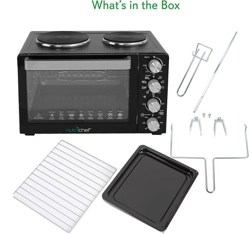 NutriChefKitchen 30 Quarts Kitchen Convection Oven - 1400 Watt Countertop, Rotisserie Roaster Grill, Top Rack, Dual Hot Plates, Toaster, Baking Tray, PKRTO29 in Kuwait