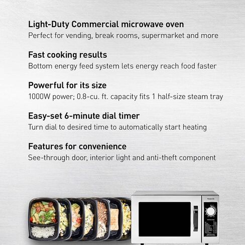 Panasonic NE-1025F Compact Light-Duty Countertop Commercial Microwave Oven with 6-Minute Electronic Dial Control Timer, Bottom Energy Feed, 1000W, 0.8 Cu. Ft. Capacity Silver in Saudi Arabia