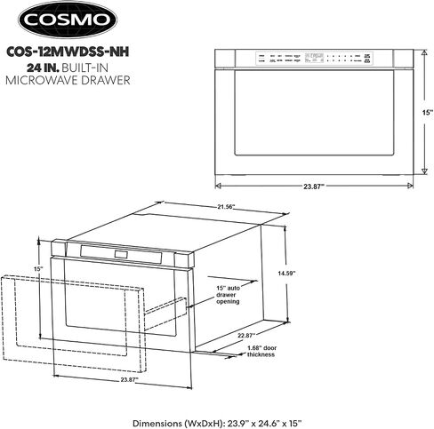 24 in. Haven Coll 1.2 cu. ft. Built-in Microwave Drawer, Stainless Steel | Cosmo COS-12MWDSS-NH Touch Controls, 11 Power Levels, 1000W, Child Lock Function, Defrost Functions, Automatic Presets in Kuwait