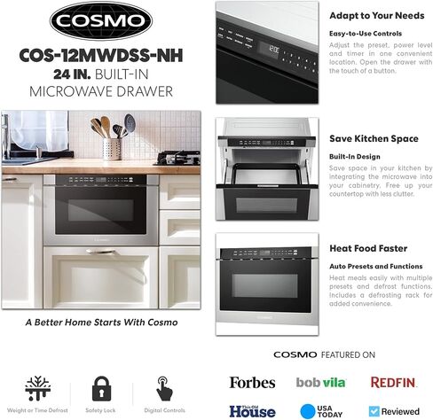 24 in. Haven Coll 1.2 cu. ft. Built-in Microwave Drawer, Stainless Steel | Cosmo COS-12MWDSS-NH Touch Controls, 11 Power Levels, 1000W, Child Lock Function, Defrost Functions, Automatic Presets in Kuwait