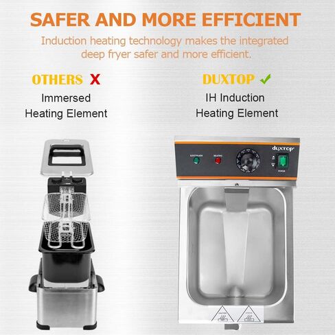 مقلاة عميقة تجارية من Duxtop مع سلة، مقلاة عميقة احترافية مع نظام تصريف 8.5QT/8L، 3000 واط، من الفولاذ المقاوم للصدأ سهلة التنظيف للمطاعم المتنقلة وطهي الطعام، 208-240 فولت in Kuwait