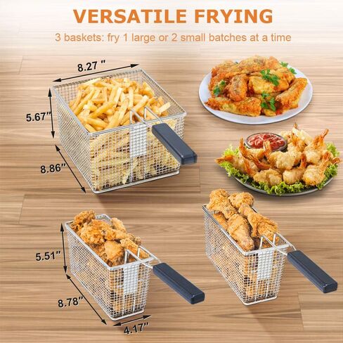 مقلاة عميقة تجارية من Duxtop مع سلة، مقلاة عميقة احترافية مع نظام تصريف 8.5QT/8L، 3000 واط، من الفولاذ المقاوم للصدأ سهلة التنظيف للمطاعم المتنقلة وطهي الطعام، 208-240 فولت in Kuwait