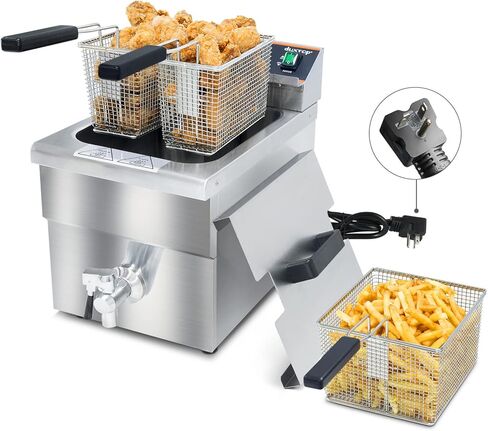 مقلاة عميقة تجارية من Duxtop مع سلة، مقلاة عميقة احترافية مع نظام تصريف 8.5QT/8L، 3000 واط، من الفولاذ المقاوم للصدأ سهلة التنظيف للمطاعم المتنقلة وطهي الطعام، 208-240 فولت in Kuwait