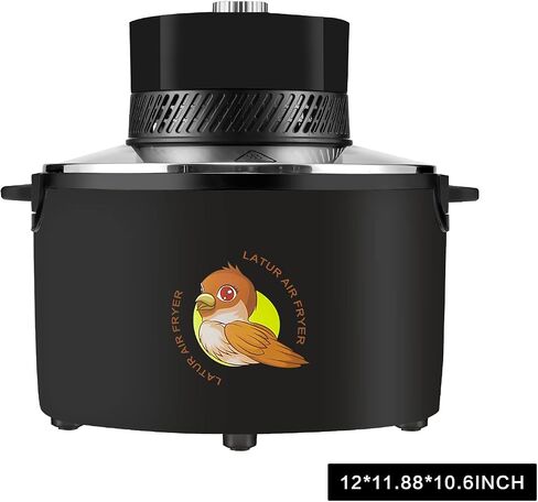 LATURE 5.5 QT Air Fryer Timer & Temperature Controls, with Glass Lid, Dishwasher Safe and Non-stick Basket, 1100W, Oil-Less Healthy Cooker MET Certified with Recipes (Black-Glass Lid) in Saudi Arabia