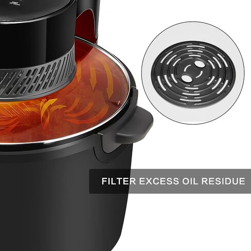 LATURE 5.5 QT Air Fryer Timer & Temperature Controls, with Glass Lid, Dishwasher Safe and Non-stick Basket, 1100W, Oil-Less Healthy Cooker MET Certified with Recipes (Black-Glass Lid) in Saudi Arabia