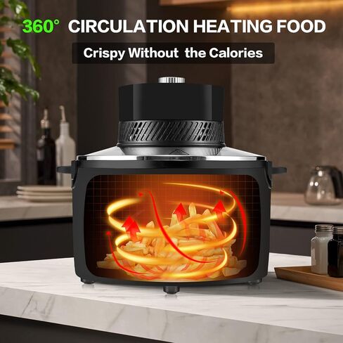 LATURE 5.5 QT Air Fryer Timer & Temperature Controls, with Glass Lid, Dishwasher Safe and Non-stick Basket, 1100W, Oil-Less Healthy Cooker MET Certified with Recipes (Black-Glass Lid) in Saudi Arabia