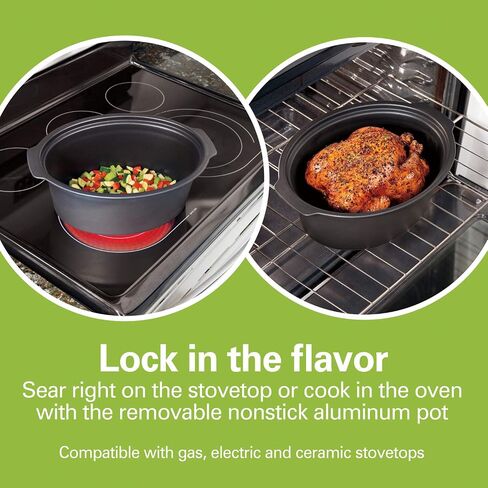 Hamilton Beach 33663 Programmable Slow Cooker Stovetop-Safe Sear & Cook Crock, Travel Lid Lock for Portable Transport, 6 Quart, Silver in Saudi Arabia