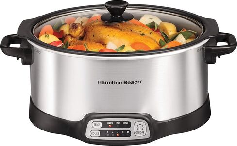Hamilton Beach 33663 Programmable Slow Cooker Stovetop-Safe Sear & Cook Crock, Travel Lid Lock for Portable Transport, 6 Quart, Silver in Saudi Arabia