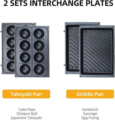 Aoruru Electric Griddle Indoor Grill Multi Takoyaki Maker with 2 Sets Interchangeable Baking Pans Nonstick Cake Pop Maker Octopus Ball Steak Maker Machine 600W in Kuwait
