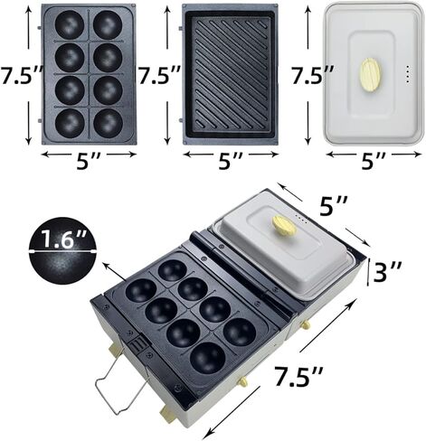 Aoruru Electric Griddle Indoor Grill Multi Takoyaki Maker with 2 Sets Interchangeable Baking Pans Nonstick Cake Pop Maker Octopus Ball Steak Maker Machine 600W in Kuwait