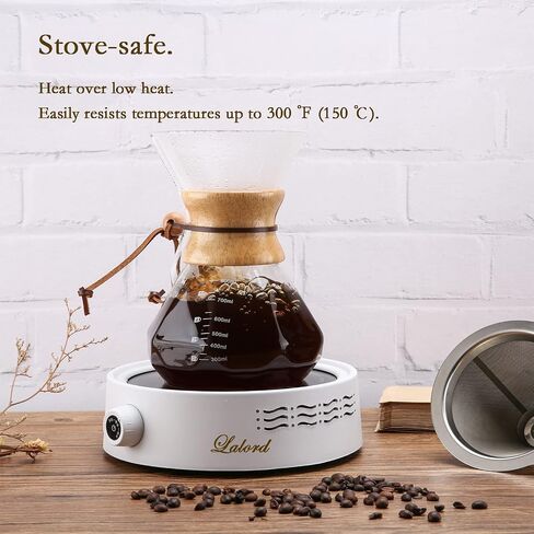 Lalord Pour Over Coffee Maker, 600ml/20oz Borosilicate Glass Carafe with Stainless Steel Filter & Wooden Collar, 3-4 Cups Capacity, Clear in Kuwait