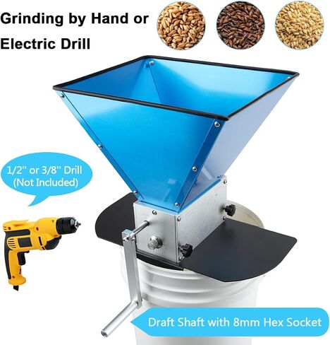 Grain Mill Brewing for Grain Malt Barley, Malt Mill for Homebrew Beer, Grain Crusher Grinder with 7.7LB Hopper 2 Stainless Steel Bearing Rollers and Steel Metal Base, Fit Electric Drill in Kuwait