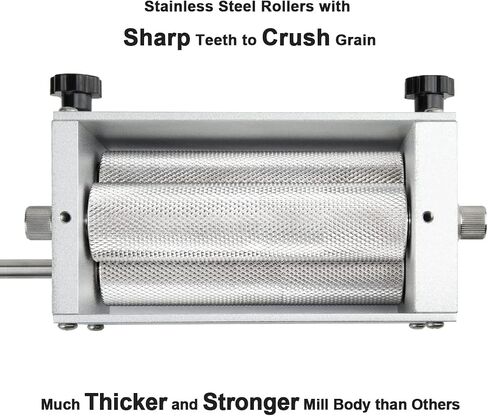 Grain Mill Brewing for Grain Malt Barley, Malt Mill for Homebrew Beer, Grain Crusher Grinder with 7.7LB Hopper 2 Stainless Steel Bearing Rollers and Steel Metal Base, Fit Electric Drill in Kuwait