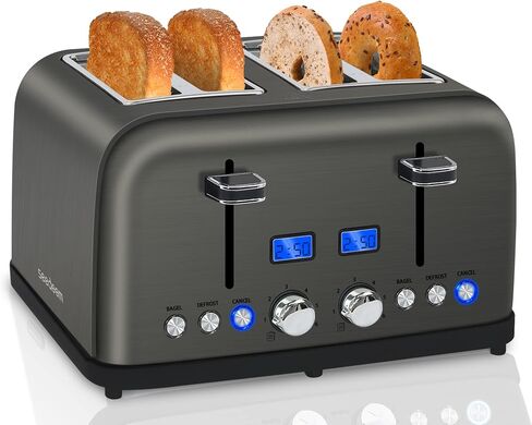 SEEDEEM Toaster 2 Slice, Stainless Steel Bread Toaster, LCD Display, 7 Shade Settings, 1.4'' Wide Slots, Digital Toaster for Bagel, Defrost, Reheat Functions, Removable Crumb Tray, 900W, Dark Metallic in Saudi Arabia