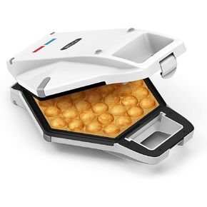 BELLA Bubble Waffle Maker for Hong Kong Style Breakfast Dessert 9" Waffles, Non-stick Iron Plates for Easy Cleaning and Food Release, Cone Rack Included, Pink