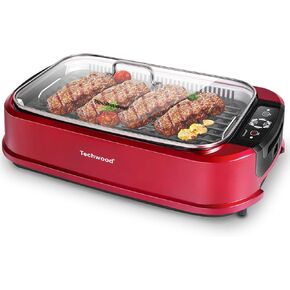 Indoor Grill, Techwood 1500W Smokeless Electric Grill with Tempered Glass Lid, Compact & Portable Non-Stick BBQ Grill with 6-Level Control, Dishwasher Safe, Black in Saudi Arabia