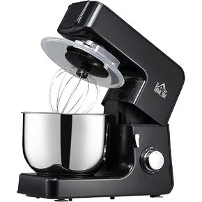 HOMCOM 6 Qt Stand Mixer with 6+1P Speed, 600W and Tilt Head, Kitchen Electric Mixer with Stainless Steel Beater, Dough Hook and Whisk for Baking Bread, Cakes and Cookies, Black in Saudi Arabia