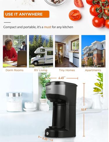 COMMERCIAL CHEF Coffee Machine, Single Serve Coffee Maker, Portable Coffee Maker Single Serve with 13 Ounce Water Tank & One Touch Button for Coffee Brewing in Kuwait