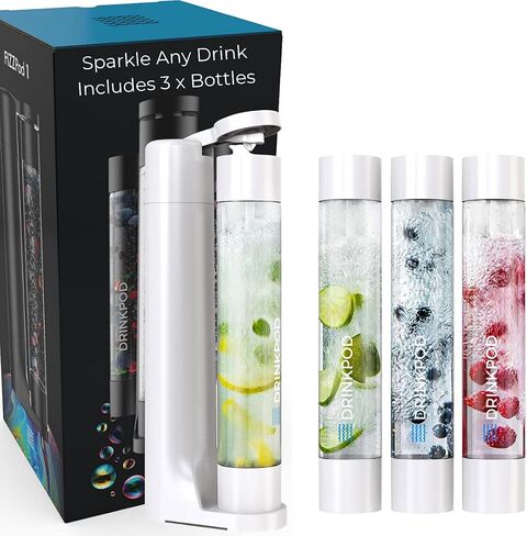 Fizzpod Sparkling Water Maker Soda Maker Infused Fruits Soda Maker Machine for Carbonating with 1L Carbonating Bottle, Seltzer Fizzy Water Maker, Includes 3 x 1l Carbonating Bottle Compatible with 60L CO2 Carbonator in Saudi Arabia