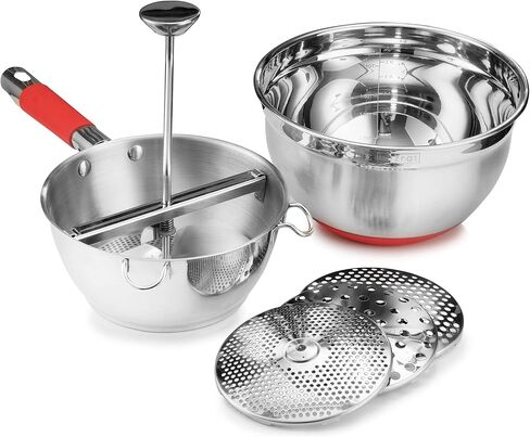 Food Mill with Bowl - 3 food grinder Discs & Bowl - Potato ricer for mashed potatoes - Grain mill hand crank for Mashing, Straining & Grating Fruits & Vegetables - Baby food mill - Bezrat (Black) in Saudi Arabia