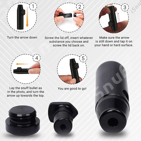 موزع استنشاق رصاصي من iSnuff Snuff (معدني) طراز أمستردام باللون الأسود - زجاجة تخزين مضادة للتسرب - Rocket Bullet in Kuwait