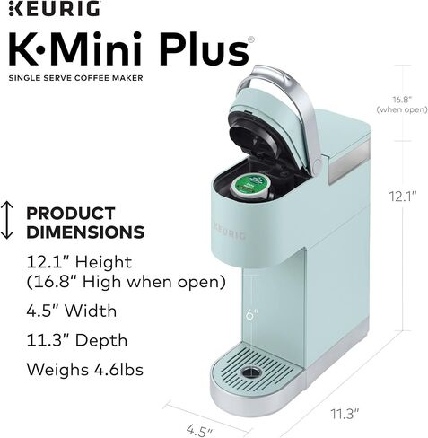 ماكينة صنع القهوة Keurig K-Mini Plus، ماكينة تحضير القهوة ذات الخدمة الفردية K-Cup، من 6 إلى 12 أونصة. حجم الشراب، يخزن ما يصل إلى 9 كبسولات K-Cup، أخضر ضبابي (متجدد) in Kuwait
