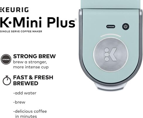 ماكينة صنع القهوة Keurig K-Mini Plus، ماكينة تحضير القهوة ذات الخدمة الفردية K-Cup، من 6 إلى 12 أونصة. حجم الشراب، يخزن ما يصل إلى 9 كبسولات K-Cup، أخضر ضبابي (متجدد) in Kuwait