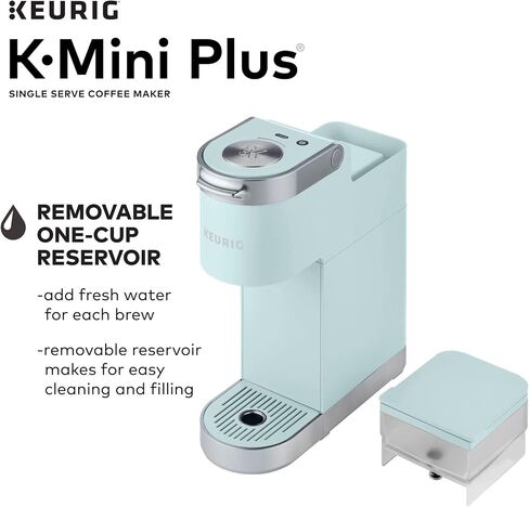 ماكينة صنع القهوة Keurig K-Mini Plus، ماكينة تحضير القهوة ذات الخدمة الفردية K-Cup، من 6 إلى 12 أونصة. حجم الشراب، يخزن ما يصل إلى 9 كبسولات K-Cup، أخضر ضبابي (متجدد) in Kuwait
