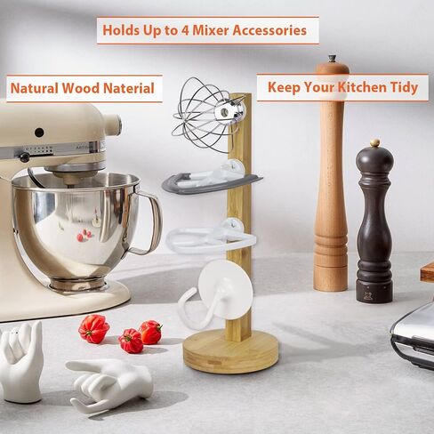Trycooling Stand Mixer Attachment Holder Wooden Stand Mixer Holders with 4-Pack Hooks Kitchen Accessories Organizer for Space Saving Storage Dough Hook Flex Edge Beater in Saudi Arabia