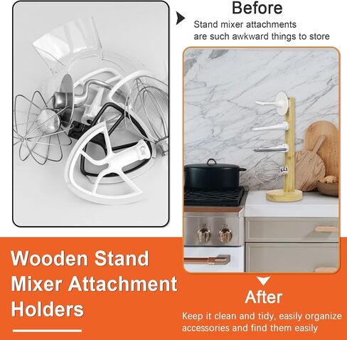 Trycooling Stand Mixer Attachment Holder Wooden Stand Mixer Holders with 4-Pack Hooks Kitchen Accessories Organizer for Space Saving Storage Dough Hook Flex Edge Beater in Saudi Arabia