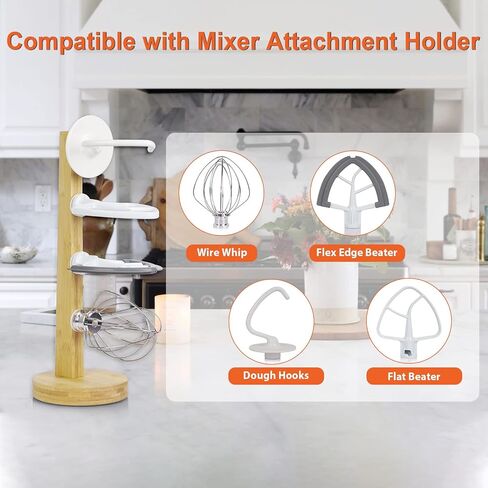 Trycooling Stand Mixer Attachment Holder Wooden Stand Mixer Holders with 4-Pack Hooks Kitchen Accessories Organizer for Space Saving Storage Dough Hook Flex Edge Beater in Saudi Arabia