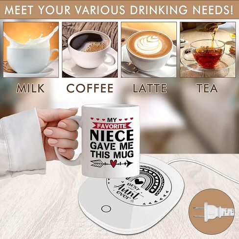 هدايا الأم - مجموعة أكواب رائعة لتدفئة الأكواب - هدايا عيد الأم - هدايا عيد الأم - كوستر منظم حرارة ذكي مع كوب، سخان المشروبات يحافظ على درجة الحرارة 120 درجة فهرنهايت - 140 درجة فهرنهايت in Kuwait