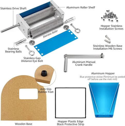 MRbrew Metal Base Malt Crusher, Homebrew Stainless Steel Adjustable 2 Bearing Roller Low Speed Electric Drill Available Brewing Beer Grain Malt Mill Wheat Barley Grinder with Manual Crank Handle | Stainless Steel Grinder Mill with Adjustable 2 Bearing Rol in Kuwait