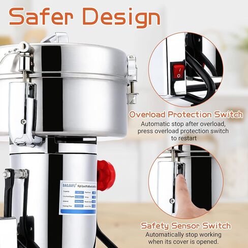 مطحنة الحبوب الكهربائية BAOJIAFU 350 جرام مطحنة توابل الحبوب عالية السرعة 1400 وات ماكينة طحن جافة 304 من الفولاذ المقاوم للصدأ مطحنة مسحوق فائقة النعومة 36000 دورة/دقيقة للمطبخ والمنزل والتجاري in Kuwait