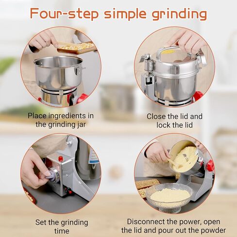 Electric Grain Mill Grinder 150g High-speed Grain Spice Herb Grinder 700W Dry Grinder Machine 304 Stainless Steel Superfine powder Grinder 36000r/min for Kitchen Home and Commercial (150G) in Saudi Arabia