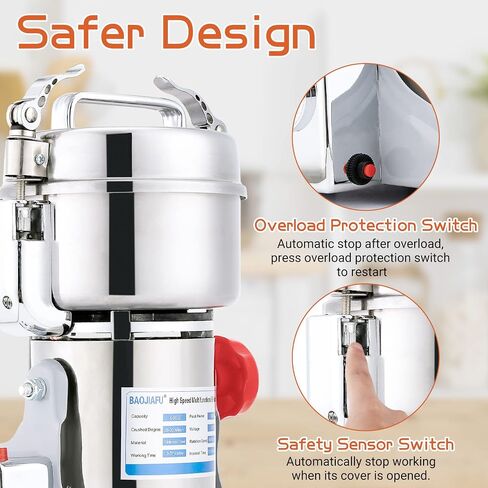 Electric Grain Mill Grinder 150g High-speed Grain Spice Herb Grinder 700W Dry Grinder Machine 304 Stainless Steel Superfine powder Grinder 36000r/min for Kitchen Home and Commercial (150G) in Saudi Arabia