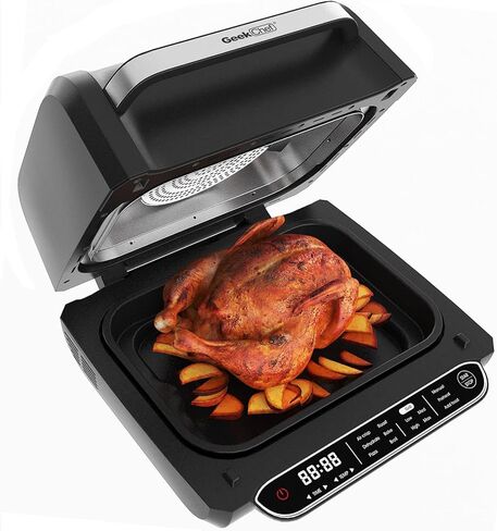 مجموعة شواية داخلية ومقلاة هوائية ذكية من Geek Chef، شواية كهربائية 7 في 1 بدون دخان، مع لوحة شواء غير لاصقة قابلة للإزالة، 6 شرائح لحم، 6 تقديم، تسخين سريع، تحكم دقيق، سهل التنظيف، وصفات إلكترونية & إكسسوارات، معتمدة من ETL، 1700 واط، أسود in Kuwait
