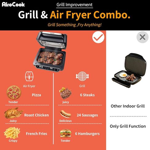 مجموعة شواية داخلية ومقلاة هوائية ذكية من Geek Chef، شواية كهربائية 7 في 1 بدون دخان، مع لوحة شواء غير لاصقة قابلة للإزالة، 6 شرائح لحم، 6 تقديم، تسخين سريع، تحكم دقيق، سهل التنظيف، وصفات إلكترونية & إكسسوارات، معتمدة من ETL، 1700 واط، أسود in Kuwait