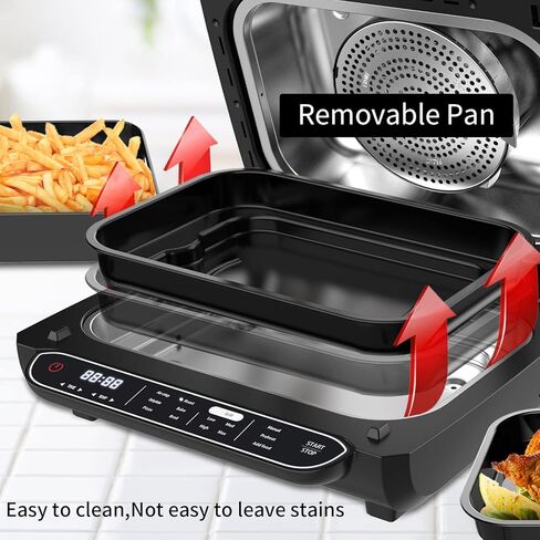 مجموعة شواية داخلية ومقلاة هوائية ذكية من Geek Chef، شواية كهربائية 7 في 1 بدون دخان، مع لوحة شواء غير لاصقة قابلة للإزالة، 6 شرائح لحم، 6 تقديم، تسخين سريع، تحكم دقيق، سهل التنظيف، وصفات إلكترونية & إكسسوارات، معتمدة من ETL، 1700 واط، أسود in Kuwait