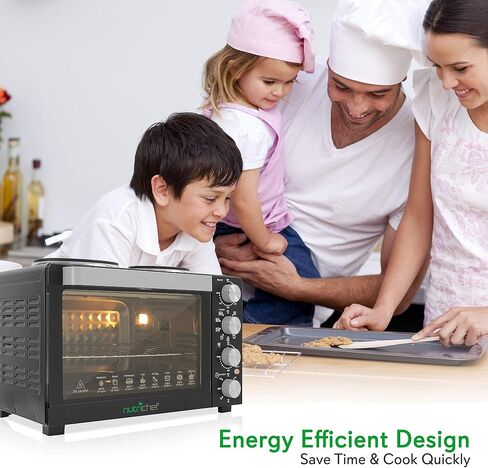 NutriChef 30 Quarts Kitchen Convection Oven - 1400 Watt Countertop Turbo, Rotisserie Roaster Cooker with Grill, Griddle Top Rack, Dual Hot Plates, Toaster, Baking Tray, Skewers and Handles - PKRTO28 in Saudi Arabia