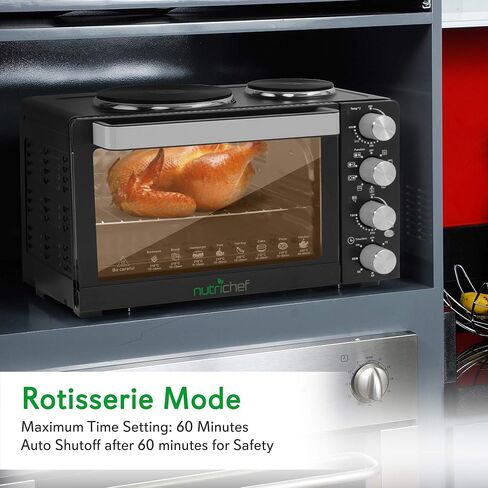NutriChef 30 Quarts Kitchen Convection Oven - 1400 Watt Countertop Turbo, Rotisserie Roaster Cooker with Grill, Griddle Top Rack, Dual Hot Plates, Toaster, Baking Tray, Skewers and Handles - PKRTO28 in Saudi Arabia