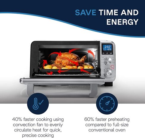 De'Longhi Small Convection Toaster Oven For Countertop With internal light And 9 Preset Functions Including Pizza, Cookies, Roast, Broil, Bake, Easy to Use, 14L, Stainless Steel, 1800W, EO141150M in Saudi Arabia